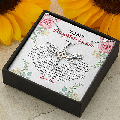 To My Daughter in Law We Love the Same Man You're the Answer I Love You Dragonfly Pendant Necklace