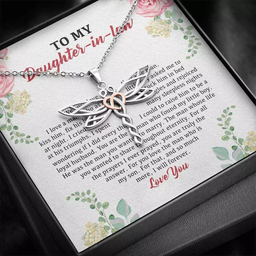To My Daughter in Law We Love the Same Man You're the Answer I Love You Dragonfly Pendant Necklace