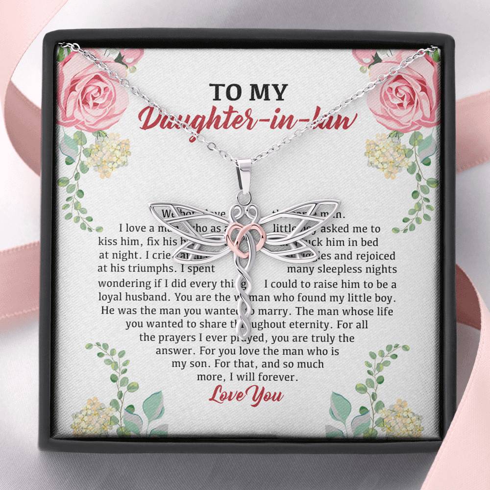 To My Daughter in Law We Love the Same Man You're the Answer I Love You Dragonfly Pendant Necklace