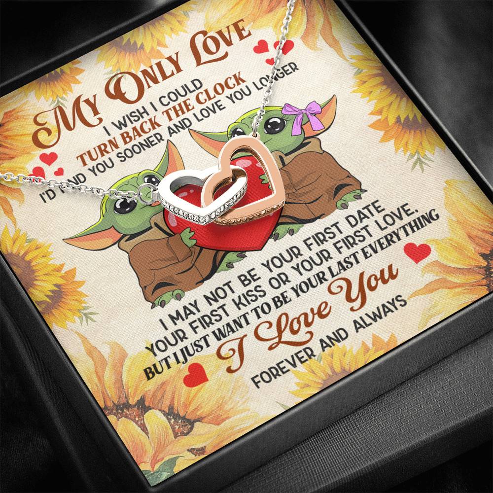 My Only Love I Wish I Could Turn Back The Clock Baby Yoda Couple Interlocking Hearts Pendant Necklace