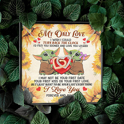 My Only Love I Wish I Could Turn Back The Clock Baby Yoda Couple Interlocking Hearts Pendant Necklace