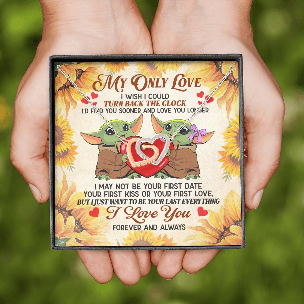 My Only Love I Wish I Could Turn Back The Clock Baby Yoda Couple Interlocking Hearts Pendant Necklace