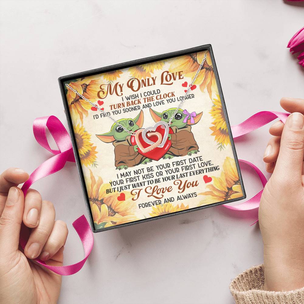 My Only Love I Wish I Could Turn Back The Clock Baby Yoda Couple Interlocking Hearts Pendant Necklace