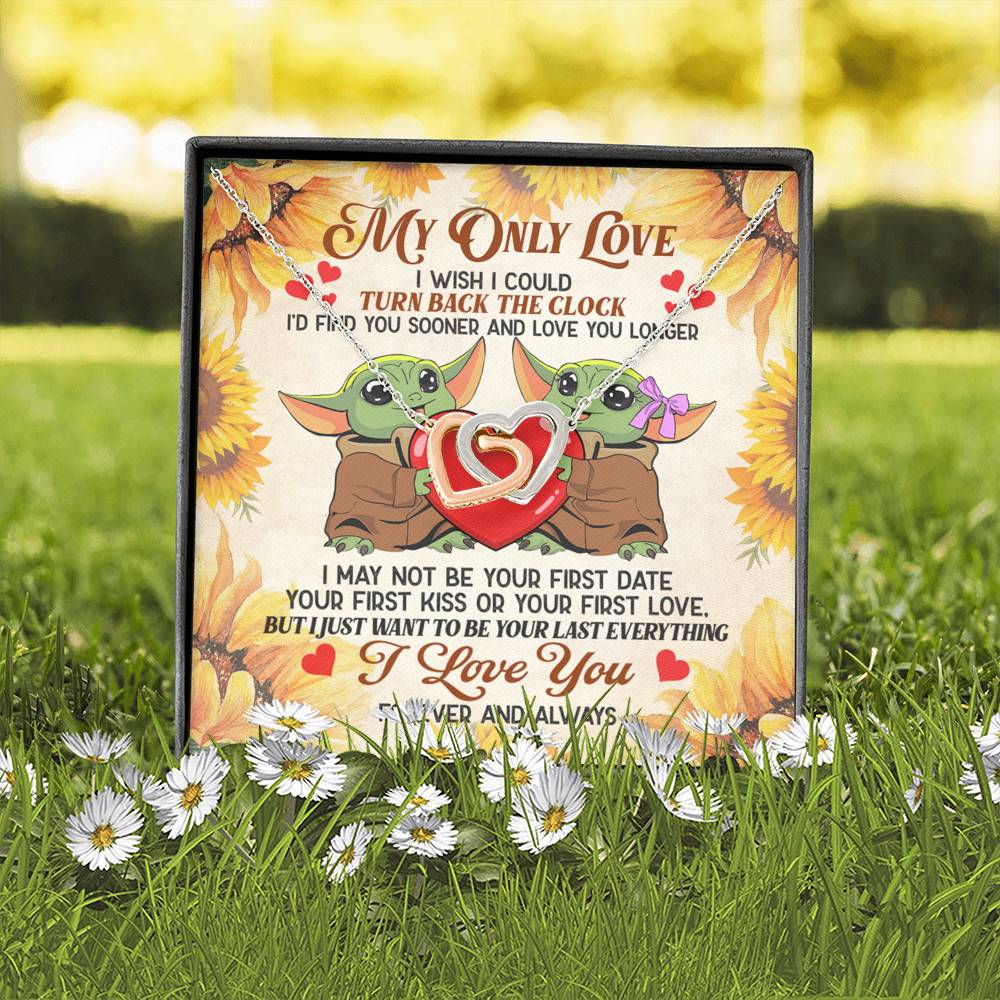My Only Love I Wish I Could Turn Back The Clock Baby Yoda Couple Interlocking Hearts Pendant Necklace