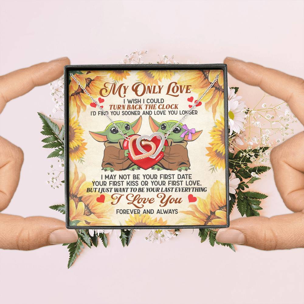 My Only Love I Wish I Could Turn Back The Clock Baby Yoda Couple Interlocking Hearts Pendant Necklace