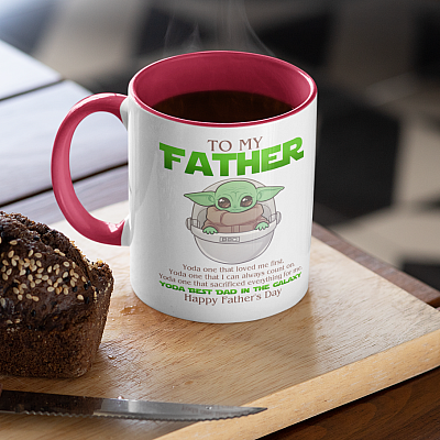 Alternative view of Baby Yoda To My Father Yoda Best Dad In The Galaxy Happy Father's Day Accent Mug