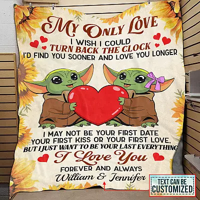 Personalized My Only Love I Wish I Could Turn Back The Clock Baby Yoda Couple Fleece Blanket - Mink Sherpa Blanket