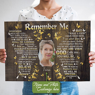 Alternative view of Personalized Photo Butterfly Remember Me with My Smiles Not Tears Memorial Wrapped Framed Canvas Prints-Unframed Poster