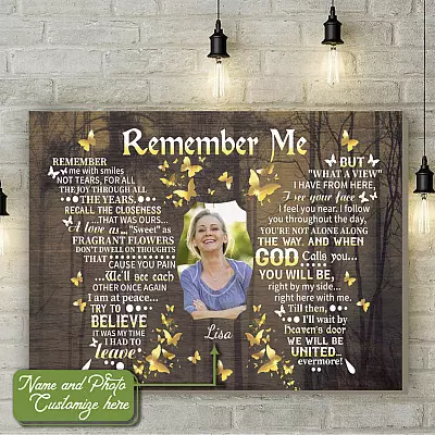 Personalized Photo Butterfly Remember Me with My Smiles Not Tears Memorial Wrapped Framed Canvas Prints-Unframed Poster