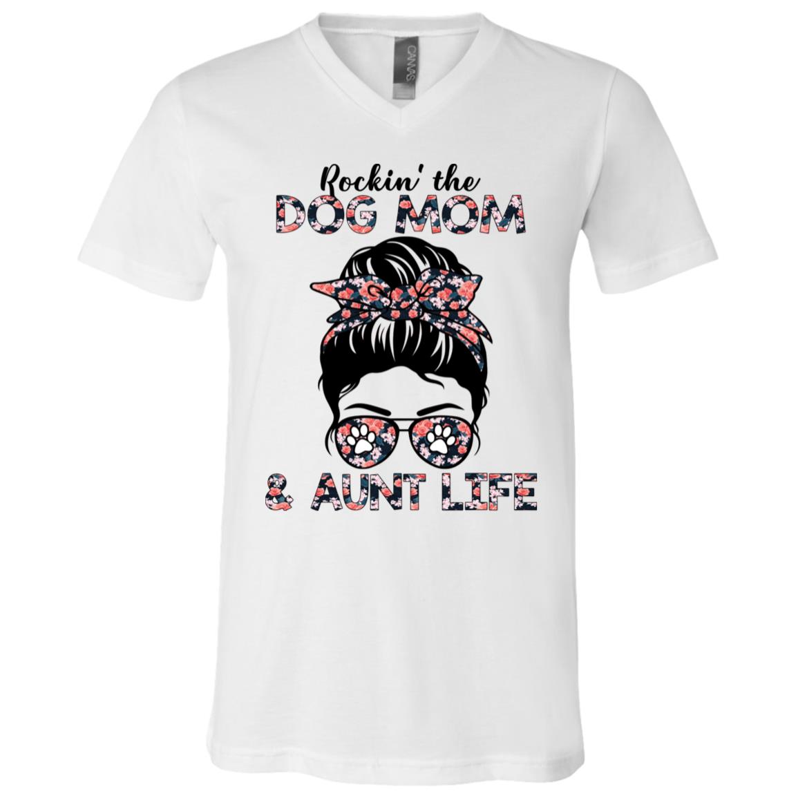 Rockin' The Dog Mom And AuGifts, White, V-Neck T-Shirt