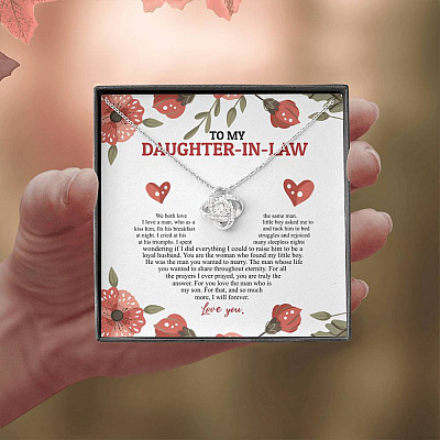 To My Daughter In Law We Both Love The Same Man I Will Forever Love You Love Knot Necklace