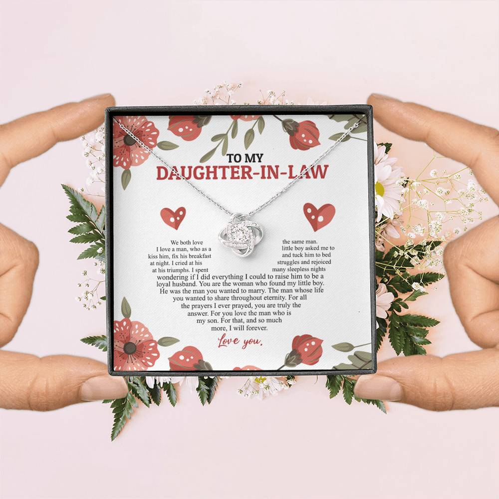 To My Daughter In Law We Both Love The Same Man I Will Forever Love You Love Knot Necklace