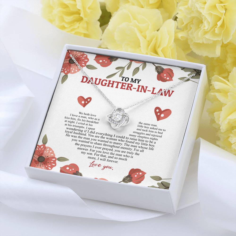 To My Daughter In Law We Both Love The Same Man I Will Forever Love You Love Knot Necklace