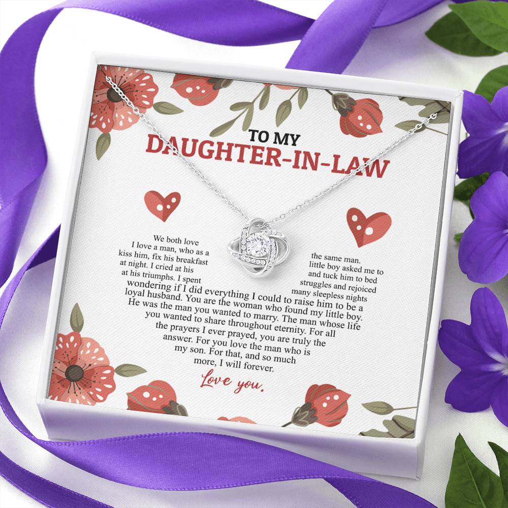 To My Daughter In Law We Both Love The Same Man I Will Forever Love You Love Knot Necklace