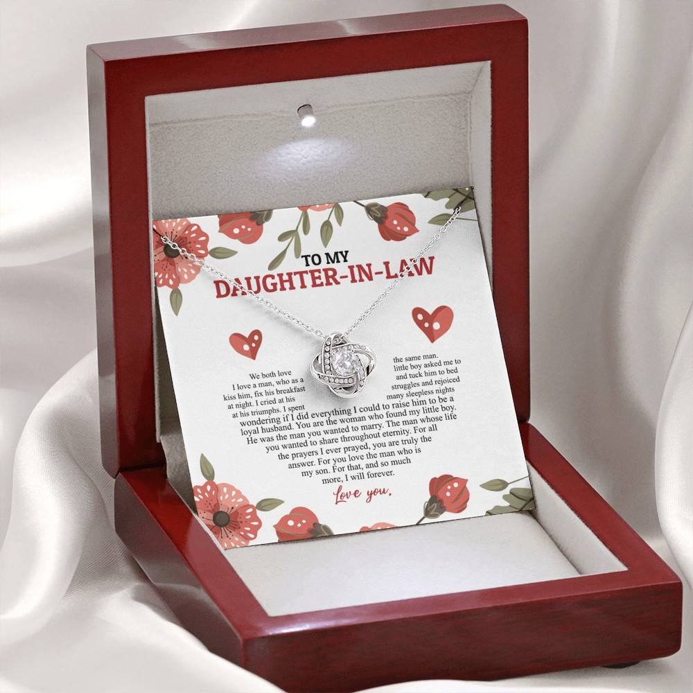 To My Daughter In Law We Both Love The Same Man I Will Forever Love You Love Knot Necklace