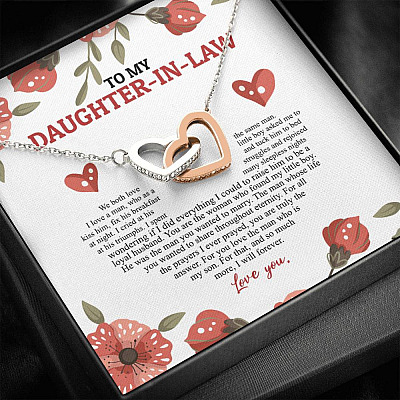 To My Daughter In Law We Both Love The Same Man I Will Forever Love You Joined Interlocking Hearts Necklace