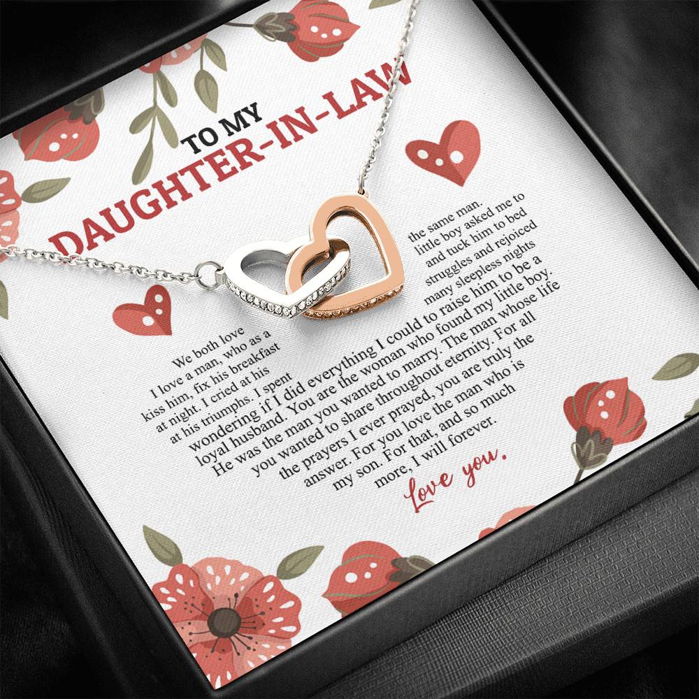 To My Daughter In Law We Both Love The Same Man I Will Forever Love You Joined Interlocking Hearts Necklace To My Daughter In Law We Both Love The Same Man I Will Forever Love You Joined Interlocking Hearts Necklace