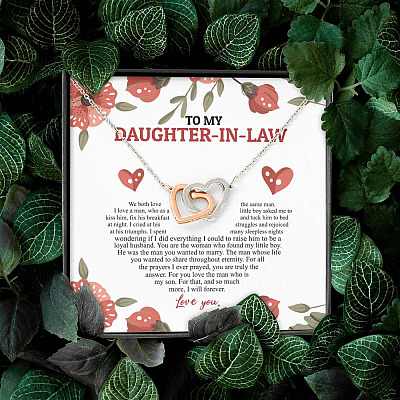 To My Daughter In Law We Both Love The Same Man I Will Forever Love You Joined Interlocking Hearts Necklace