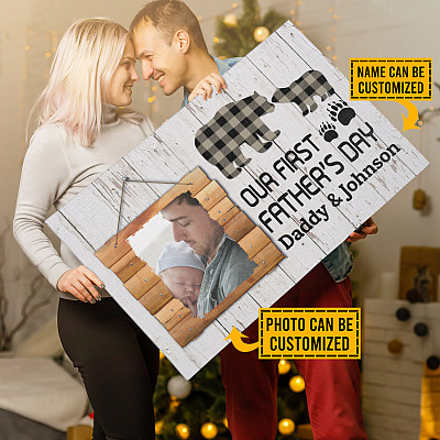 Alternative view of Personalized Photo Our First Father's Day Bear Gallery Wrapped Framed Canvas Prints - Unframed Poster