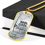 Reel Cool Dad Vintage Fishing Dad Dog Tag Pendant Necklace