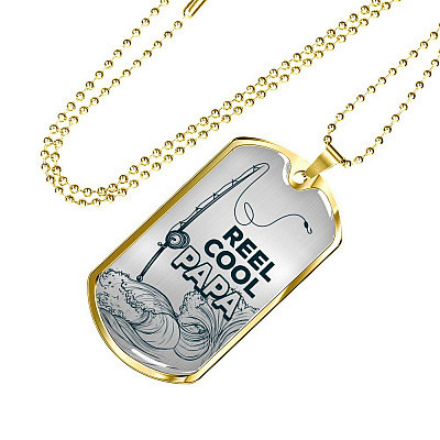 Reel Cool Dad Vintage Fishing Dad Dog Tag Pendant Necklace