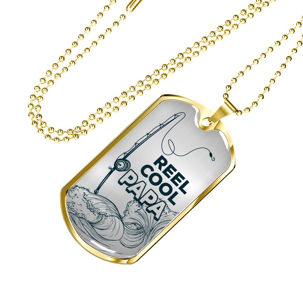 Reel Cool Dad Vintage Fishing Dad Dog Tag Pendant Necklace