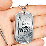 Reel Cool Dad Vintage Fishing Dad Dog Tag Pendant Necklace