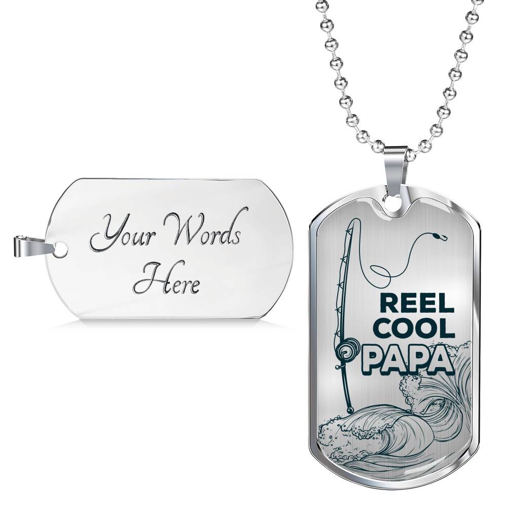 Reel Cool Dad Vintage Fishing Dad Dog Tag Pendant Necklace
