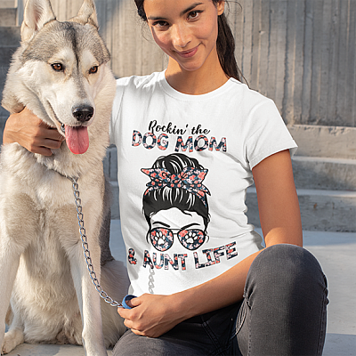 Alternative view of Rockin' The Dog Mom And Aunt Life Floral T-Shirt - Funny Dog Mom Shirt - Dog Mom Gifts