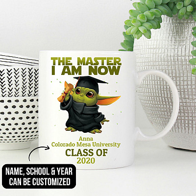 Alternative view of Personalized Graduation Baby Yoda The Master I Am Now Coffee Mug - College Senior Graduate Gift