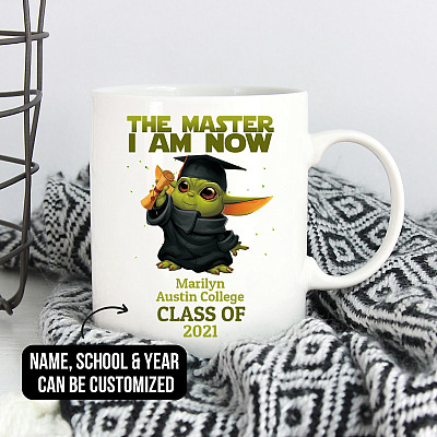 Personalized Graduation Baby Yoda The Master I Am Now Coffee Mug - College Senior Graduate Gift