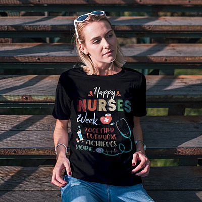 Alternative view of Happy Nurses Week Together Everyone Achieves More T-Shirt - V-Neck - Nurse Week Shirt - Proud Nurse Shirt