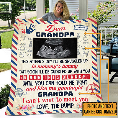 Custom Photo This Father's Day I'll Be Snuggled Up in Mommy's Tummy but Soon I'll Be Cuddled Up with You Blanket