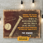 Personalized Baseball Ignore the Grass Excuse the Mess Wrapped Framed Canvas Prints-Unframed Poster-Home Decor Wall Art