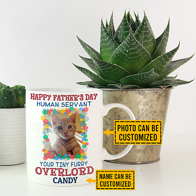 Alternative view of Personalized Photo Happy Father's Day Human Servant Your Tiny Furry Overlord Ceramic Coffee Mug - Beer Stein