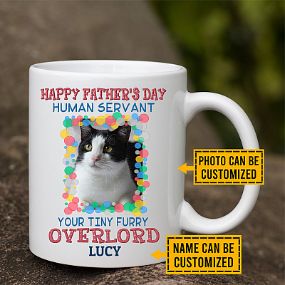Personalized Photo Happy Father's Day Human Servant Your Tiny Furry Overlord Ceramic Coffee Mug - Beer Stein