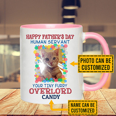 Alternative view of Personalized Photo Happy Father's Day Human Servant Your Tiny Furry Overlord Accent Mug - Coffee Mug
