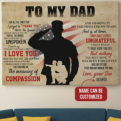 Alternative view of Personalized Military US Soldier To My Dad For All The Times That I Forgot To Thank You Framed Canvas - Unframed Poster