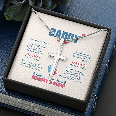 Daddy Can You Feel Me As I Wiggle And Kick For You I Can Hear You Say You Love Me Artisan Crafted Cross Necklace