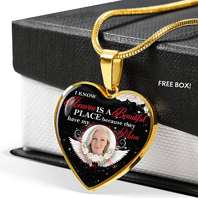 Personalized Photo I Know Heaven Is a Beautiful Place Because They Have My Mom Heart Necklace - Bangle