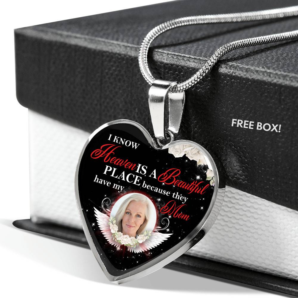 Personalized Photo I Know Heaven Is a Beautiful Place Because They Have My Mom Heart Necklace - Bangle