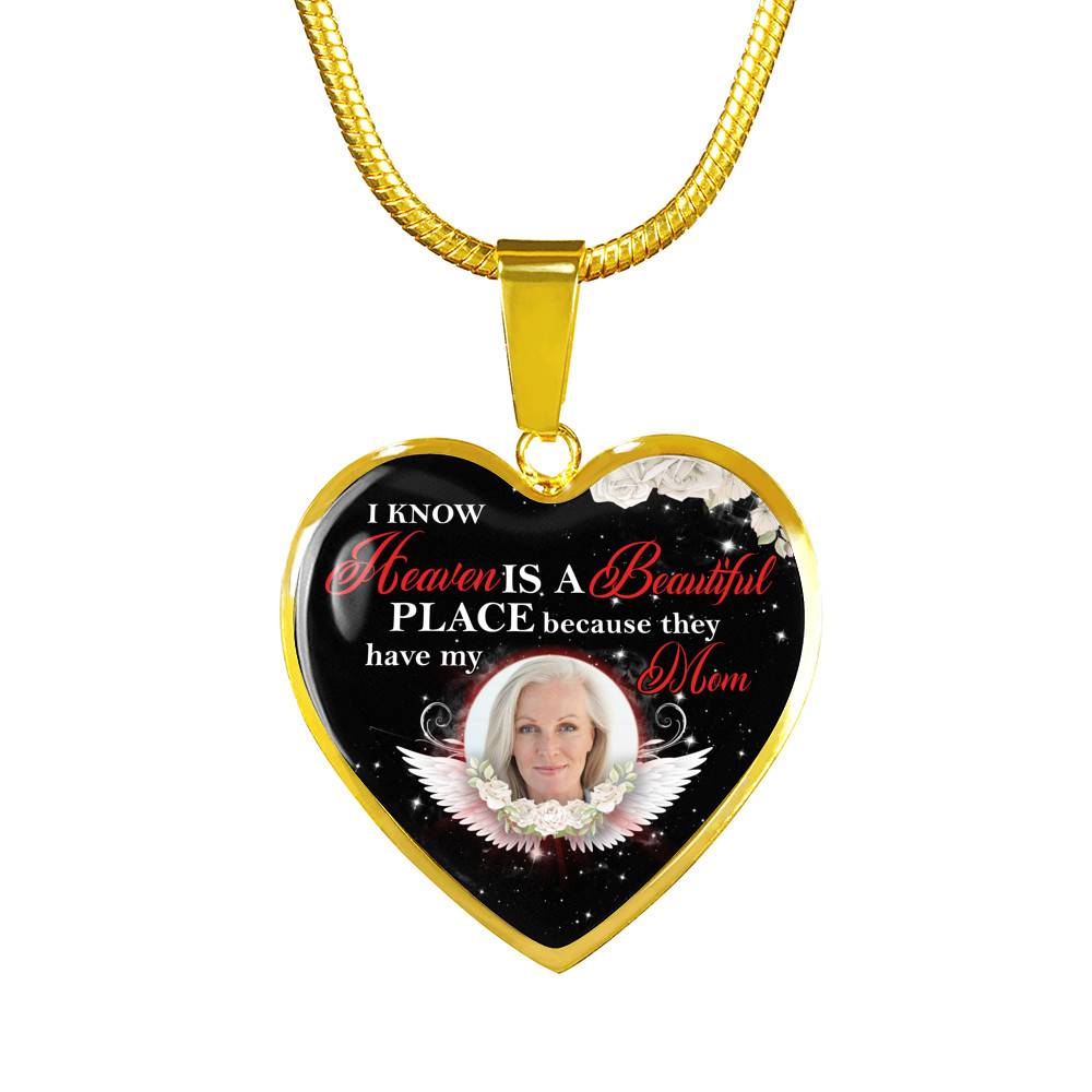Personalized Photo I Know Heaven Is a Beautiful Place Because They Have My Mom Heart Necklace - Bangle
