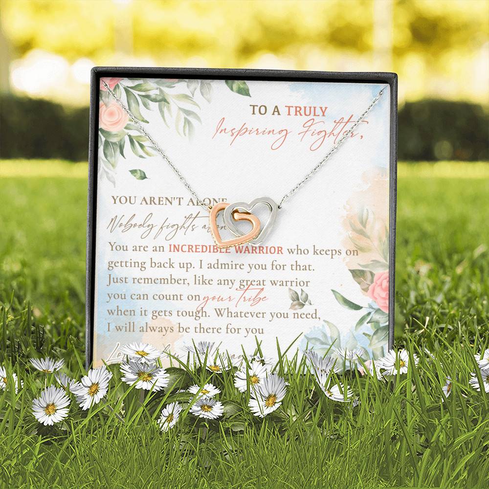 To A Truly Inspiring Fighter You Aren't Alone Nobody Fights Alone Cancer Patient Gift Interlocking Hearts Pendant Necklace