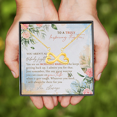 Alternative view of To A Truly Inspiring Fighter You Aren't Alone Nobody Fights Alone Cancer Patient Gift Infinity Heart Pendant Necklace
