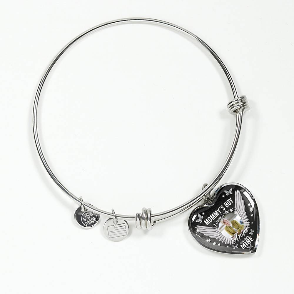 Personalized Photo Mommy Boy's I Used to Be Her Angel Now She Is Mine Memorial Heart Necklace - Bangle - Memorial Gifts