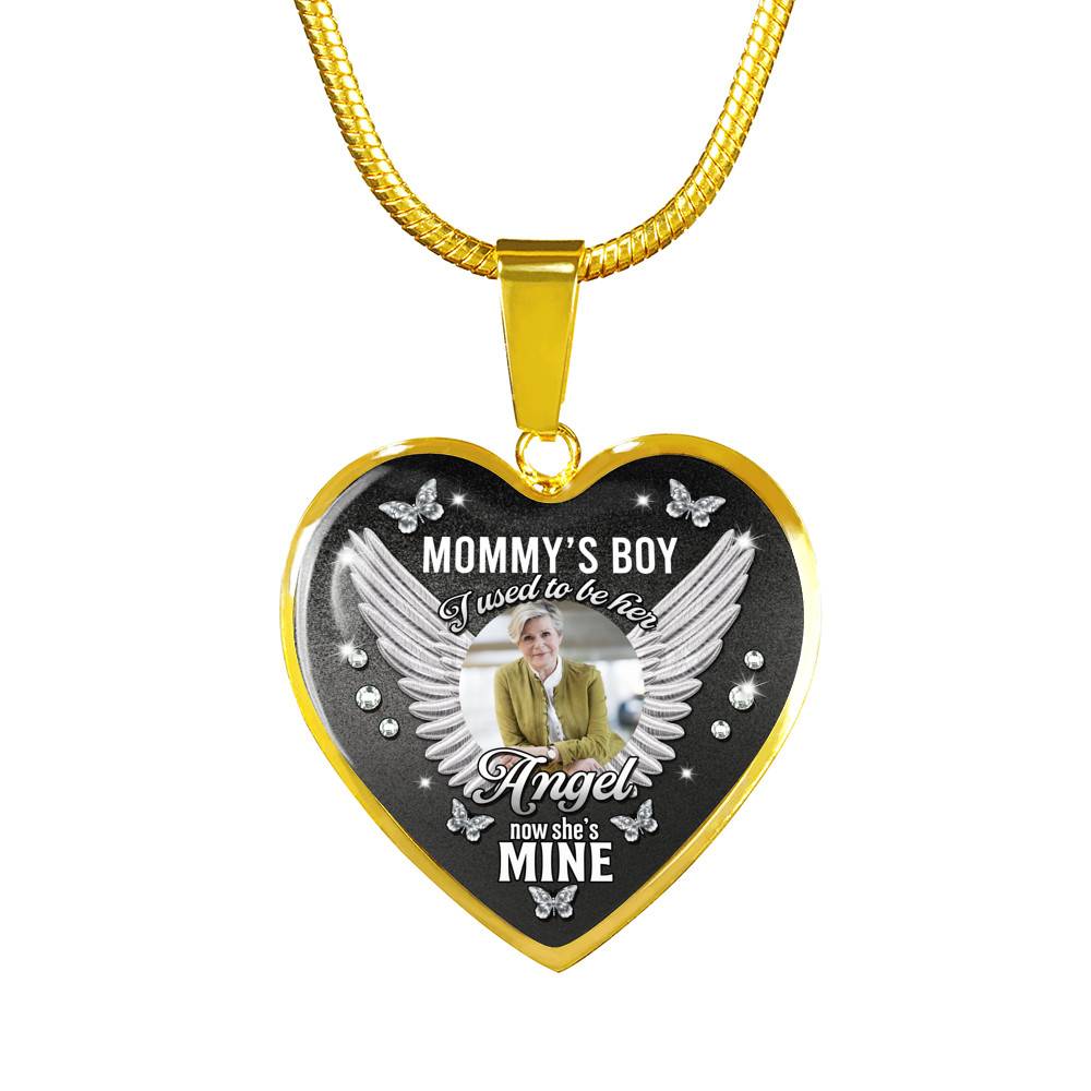Personalized Photo Mommy Boy's I Used to Be Her Angel Now She Is Mine Memorial Heart Necklace - Bangle - Memorial Gifts