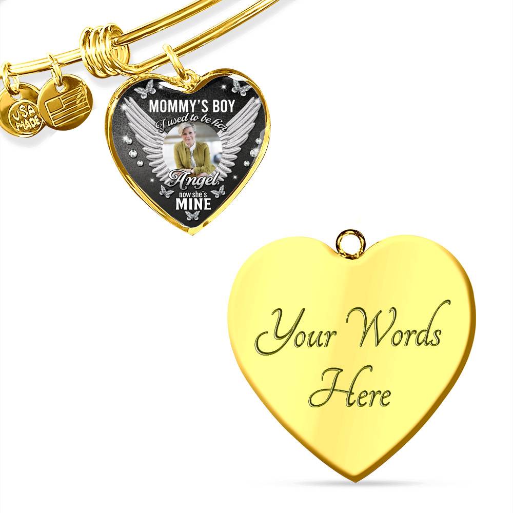 Personalized Photo Mommy Boy's I Used to Be Her Angel Now She Is Mine Memorial Heart Necklace - Bangle - Memorial Gifts
