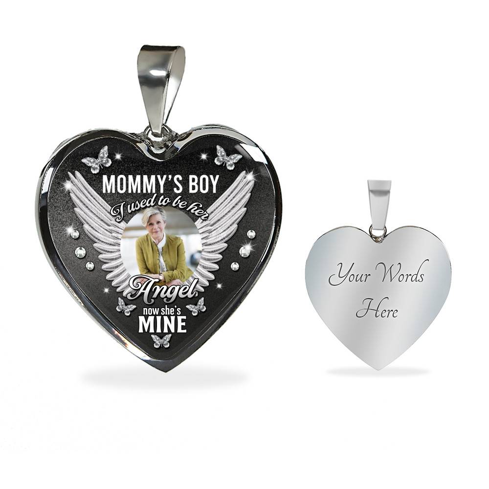 Personalized Photo Mommy Boy's I Used to Be Her Angel Now She Is Mine Memorial Heart Necklace - Bangle - Memorial Gifts