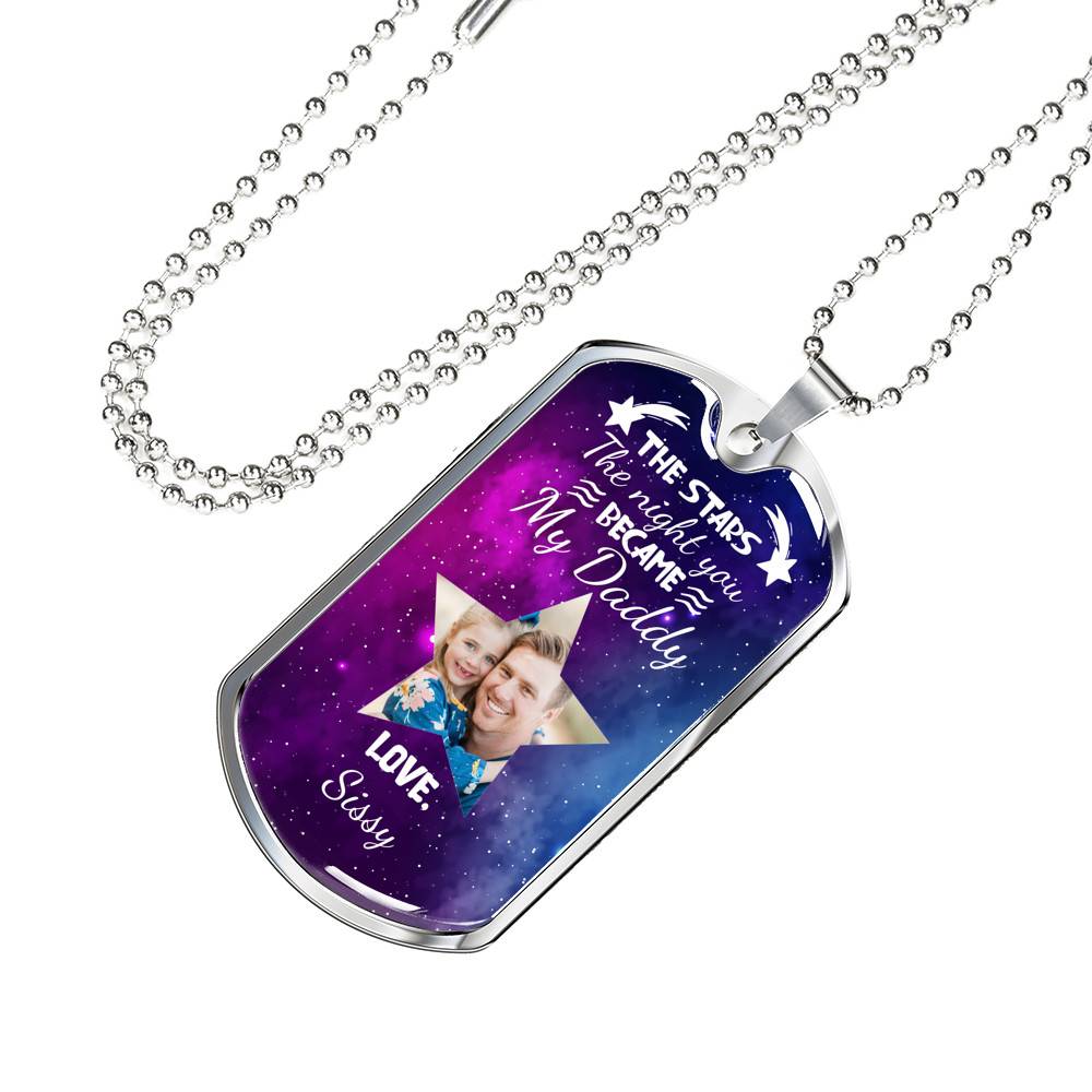 Personalized Photo The Stars The Night You Became My Daddy Dog Tag Pendant Necklace