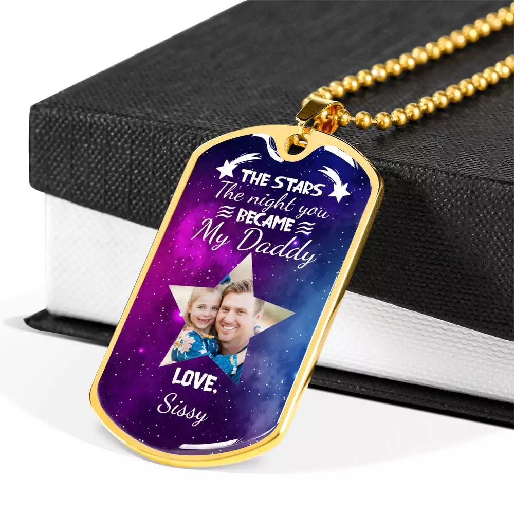 Personalized Photo The Stars The Night You Became My Daddy Dog Tag Pendant Necklace